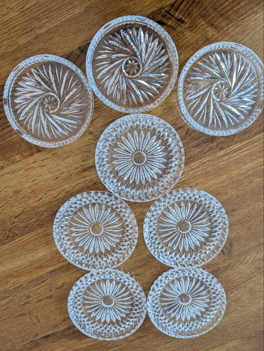 Cut Glass Coasters 8 TOTAL / 5 of One Design, 3 Another Design - Picture 2 of 12